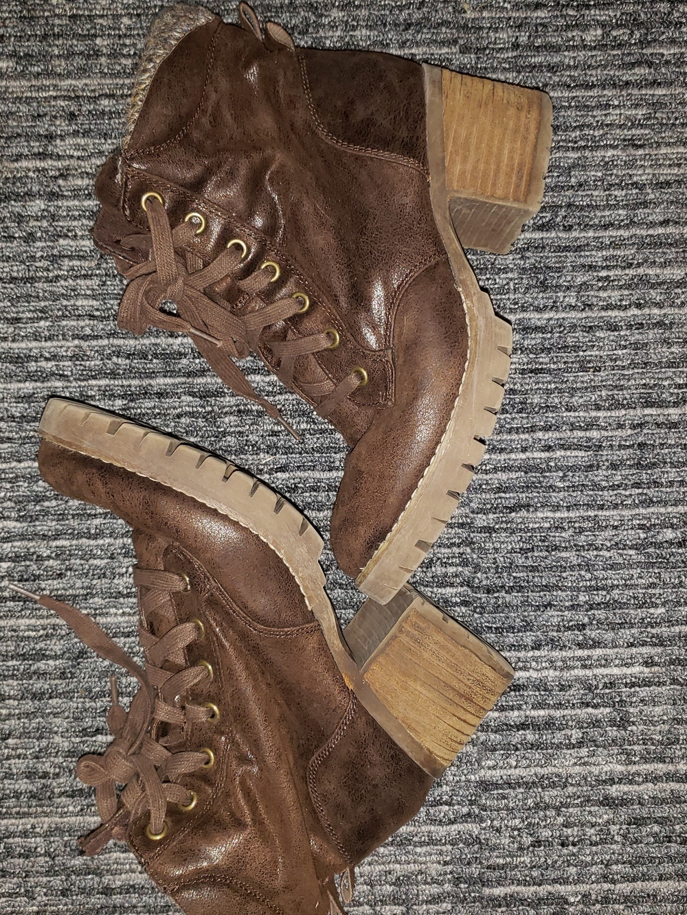 Brown Lace-Up Chunky Heel Ankle Boots - Women